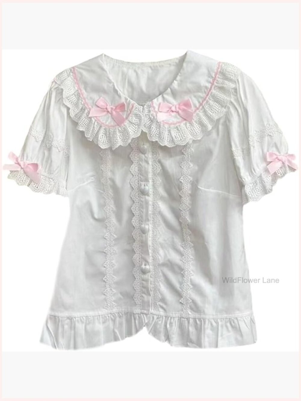 Peter Pan Collar Blouse Lolita Puff Sleeve Button Up Victorian Sweet Top
